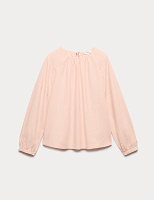 Linen Rich Round Neck Blouse