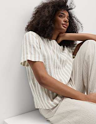 Linen Rich Striped Relaxed T-Shirt