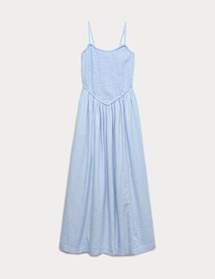 Linen Rich Shirred Midi Dress