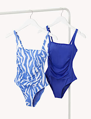 2pk Tummy Control Square Neck Swimsuits