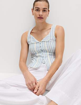 Linen Rich Lace Insert Top