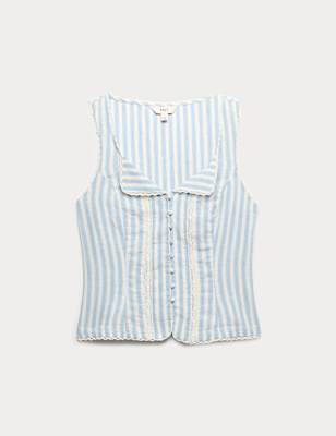 Linen Rich Lace Insert Top