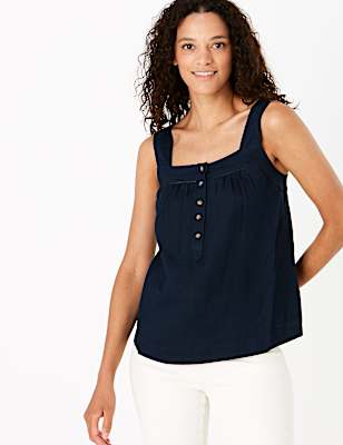 Pure Linen Square Neck Camisole Top