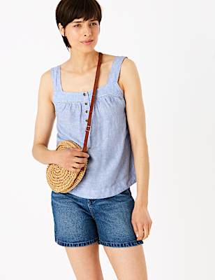 Pure Linen Square Neck Camisole Top