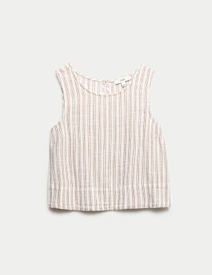 Striped Round Neck Vest Top with Linen