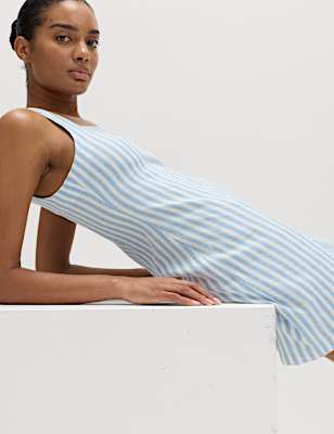 Linen Rich Striped Mini Shift Dress
