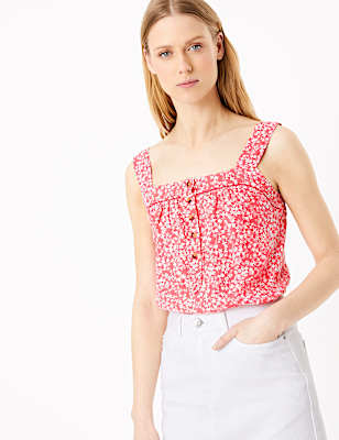 Pure Linen Floral Camisole Top