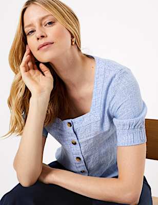Pure Linen Square Neck Blouse