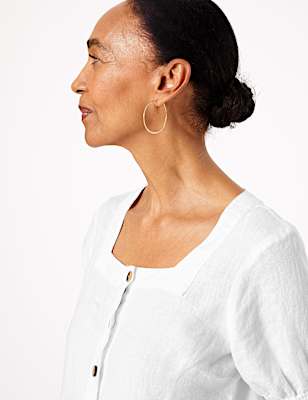 Pure Linen Square Neck Blouse
