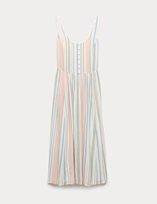 Linen Rich Lace Insert Strappy Midi Shift Dress