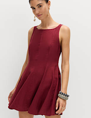 Linen Rich Waisted Mini Shift Dress