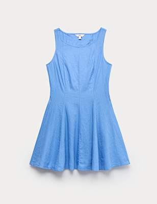 Linen Rich Waisted Mini Shift Dress
