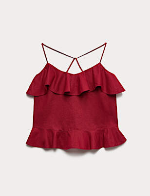 Linen Cotton Blend Ruffle Cami Top