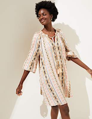 Cotton Blend Jacquard Beach Cover Up Kaftan