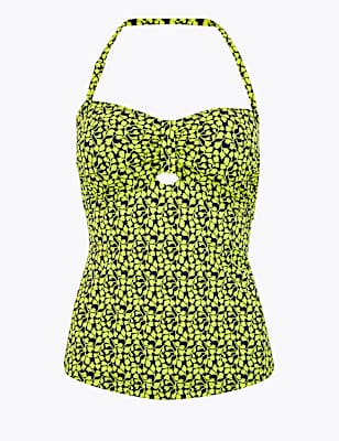 Mini Leaf Print Padded Bandeau Tankini Top