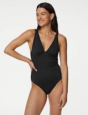 Ribbed Wired Plunge Swimsuit