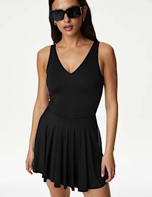 Padded Plunge V-Neck Swim Dress