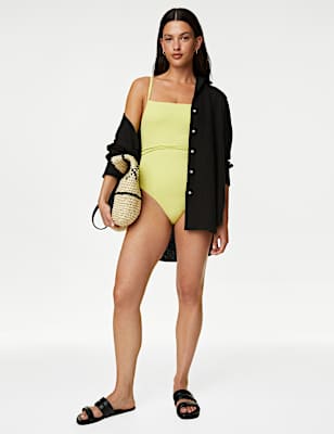 Ribbed Padded Square Neck Swimsuit