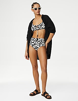 Tummy Control Printed Ruched Bikini Bottoms