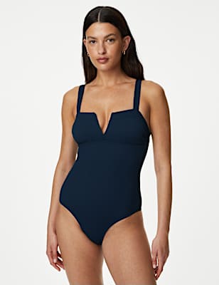Tummy Control Ribbed Padded V-Neck Swimsuit