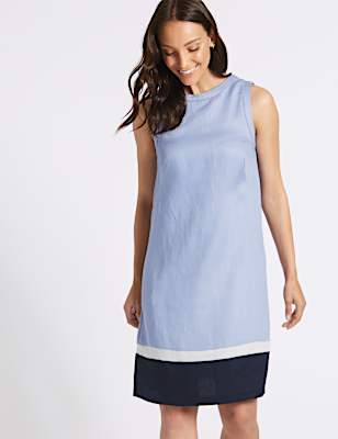 Linen Rich Colour Block Tunic Dress