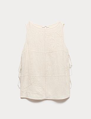 Patchwork Tie Side Vest with Linen