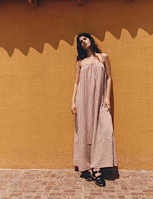 Linen Rich Striped Maxi Slip Dress
