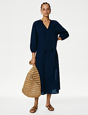 Pure Cotton Tie Front Beach Cover Up Kaftan