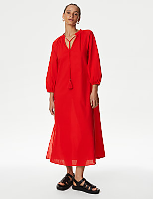 Pure Cotton Tie Front Beach Cover Up Kaftan