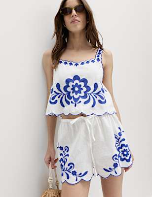 Pure Cotton Embroidered Beach Vest Top