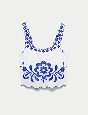 Pure Cotton Embroidered Beach Vest Top