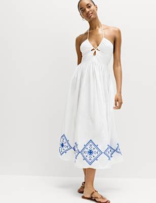 Cutout Embroidered Midaxi Beach Dress