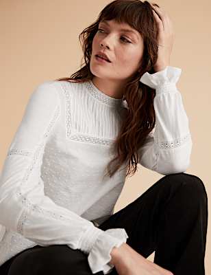 Pure Cotton High Neck Lace Insert Top