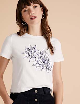 Pure Cotton Embroidered Regular Fit T-Shirt