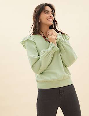 Pure Cotton Frill Detail Sweatshirt
