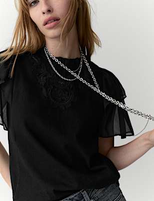 Pure Cotton Jersey Embroidered Cut Out Top