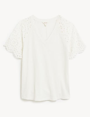 Pure Cotton Broderie Detail T-Shirt