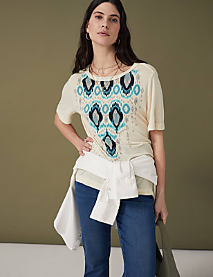 Linen Blend Printed T-Shirt