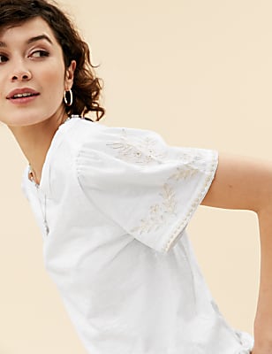 Pure Cotton Embroidered Crew Neck T-Shirt