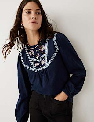 Pure Cotton Floral Long Sleeve Top