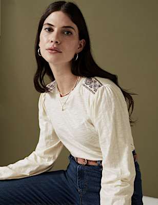 Pure Cotton Embroidered Long Sleeve Top