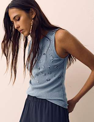 Cotton Rich Jersey Ribbed Embellished Vest