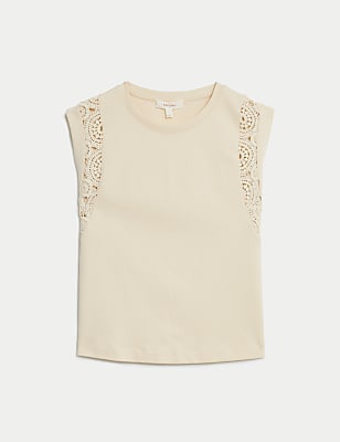 Pure Cotton Lace Insert T-Shirt