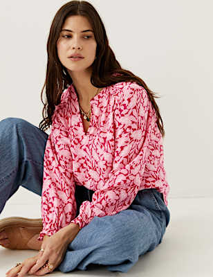 Floral Notch Neck Popover Blouse