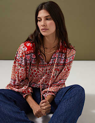 Floral Tie Neck Blouse