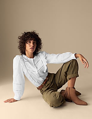 Pure Cotton Embroidered Ruffle Shirt