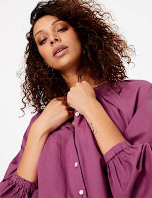 Pure Cotton Blouson Sleeve Blouse