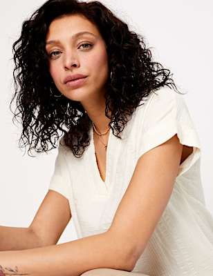 Pure Cotton Textured V-Neck T-Shirt