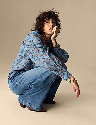 Pure Cotton Printed V-Neck Blouse