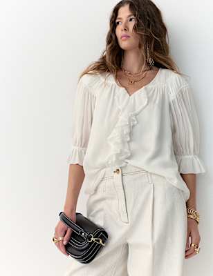 Ruffle V-Neck Poet Blouse